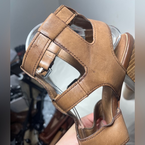 Aldo Strappy Gladiator Stacked Block Heel Leather Sandals Cognac Sz 9 - Picture 11 of 13